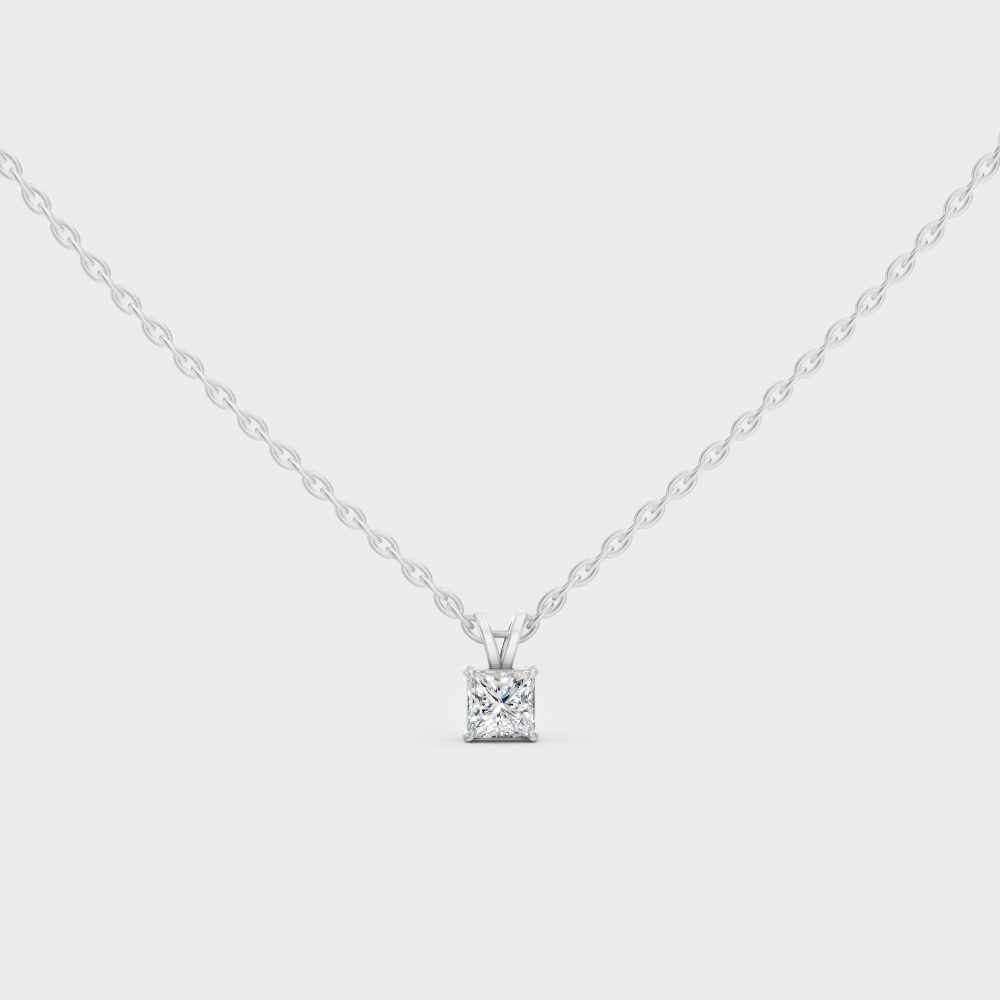 1 Ct Princess Cut Lab-Grown Diamond Pendant With Chain In White Gold
